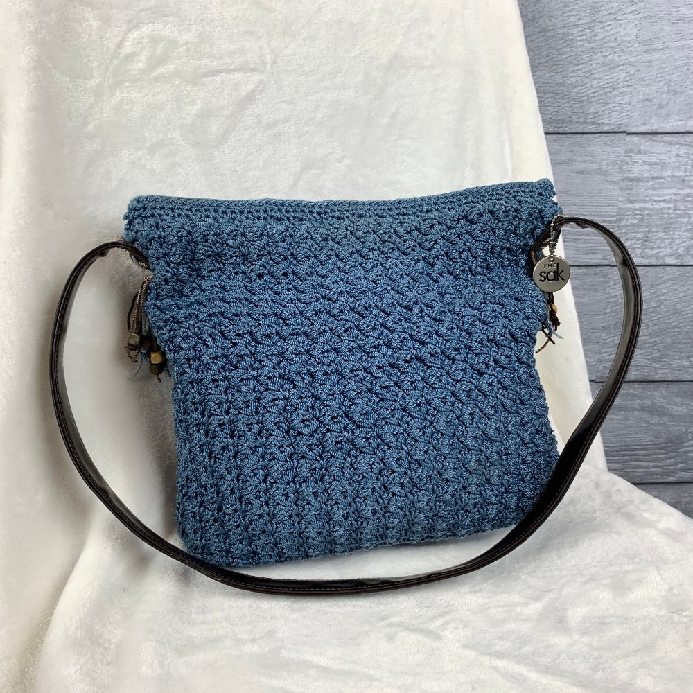 The Sak Sky Blue Knit Crochet Shoulder Bag